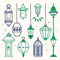 various types of lamps and lanterns set design vector