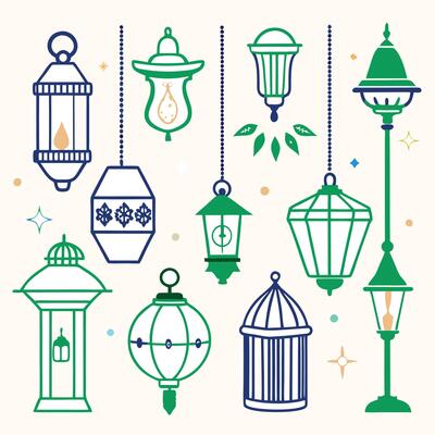 various types of lamps and lanterns set design