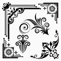 a set of decorative elements, including a square, a star, a flower, and a scroll vector