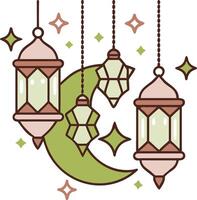 three hanging lanterns with a crescent and stars vector