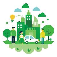people are standing in front of a car and a building vector