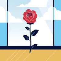 a red rose is standing in front of a window vector