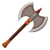 an axe with a wooden handle and a red tip vector