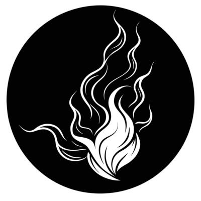 a black and white illustration of a flame