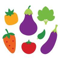 a set of vegetables and fruits on a white background vector