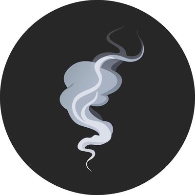 a black and white smoke cloud icon on a white background