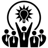 lightbulb with rays, group of businesspeople vector