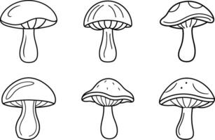 Set of Hand-Drawn Mushroom Outline Illustrations for Coloring and Design vector