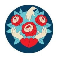 A circle with two hands holding roses vector