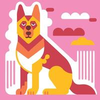 A dog with a pink background and clouds vector