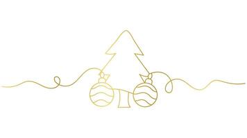 Minimalist Golden Outline of Christmas Tree with Ornaments on White Background vector