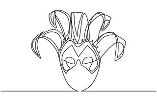 Continuous line drawing of an elegant jester mask, isolated and minimalist vector