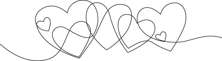 Continuous line drawing of hearts, symbolic representations of love and unity vector