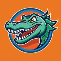 An alligator head in a circle on an orange background vector