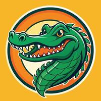 An alligator head in a circle on a yellow background vector