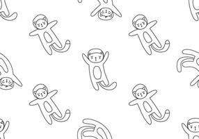Seamless pattern with a doodle galaxy cat. Simple cute cats in spacesuits floating in space. Hand-drawn illustration vector