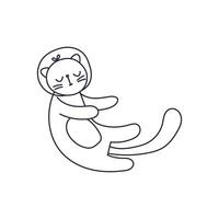 The cat is floating in space. Black and white illustration on an isolated background. vector