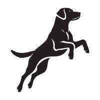 Black and white silhouette of a dog jumping vector