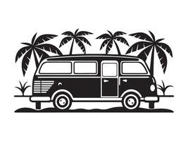An illustration of a van with palm trees vector