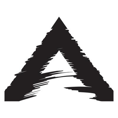 Abstract triangle graphic with textured brushstrokes.