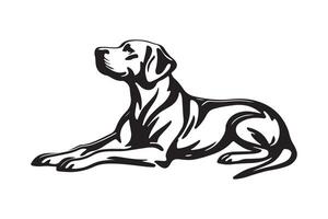 A dog is sitting on the ground in a black and white drawing vector