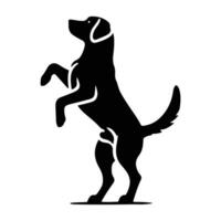 A black and white silhouette of a dog standing on its hind legs vector