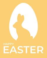 Simple minimalistic Happy Easter greeting card with silhouette of bunny and Easter egg in yellow color vector