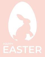 Pink minimalistic Happy Easter greeting card with silhouette of bunny and Easter egg vector