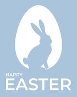 Modern minimalistic Happy Easter greeting card with silhouette of bunny and Easter egg in blue color vector