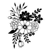 a black and white drawing of a bouquet of flowers vector
