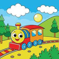 cartoon train with smiling face and smiling eyes vector