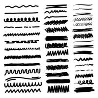 Set of artistic pen brushes. Hand drawn grunge strokes. Doodle lines, various dividers for web sites and design element. vector