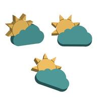 Three different weather icons with sun and clouds vector
