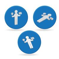 Three icons of a man holding a bag and a man with a gun vector