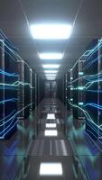 Walking Through a Hosting Facility With Towering Server Racks and Fast Internet Rays of Light video