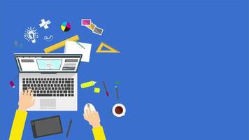 Designer Working in Office at Desk 2D Motion Graphics Animation video