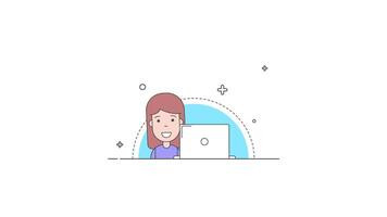 Young Girl Working on Computer 2D Motion Graphics Animation video