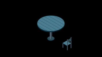 Isometric round table with chairs animation. Wooden round table. Isometric furniture. Motion graphic. Transparent background with alpha channel. video