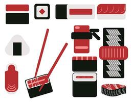 a set of sushi and chopsticks on a white background vector