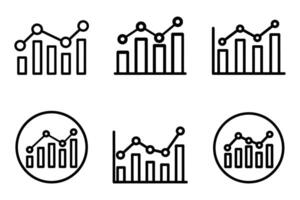 Clean graph analytics icon set flat and minimalistic line art vector