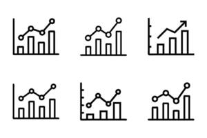 Graph analytics icon set flat line art illustrations vector