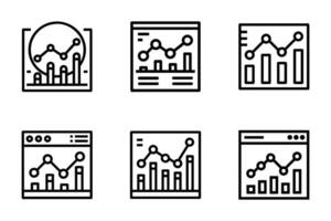 Isolated graph analytics icons minimal line art style set vector