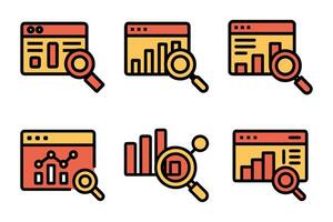 Flat design search analytics icons isolated style vector