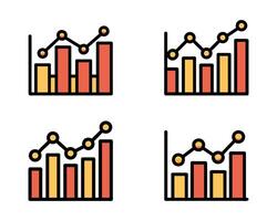 Flat design graph analytics icons isolated style vector