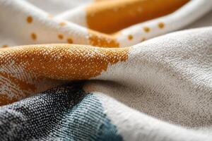 Close up of colorful textured fabric with abstract patterns. photo