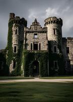 A large castle with ivy growing on it photo