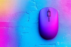 Colorful Computer Mouse on Vibrant Abstract Background with Textured Surface photo