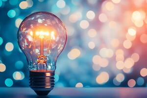 Glowing Light Bulb with Bokeh Background image photo