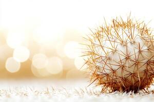 Isolated White Cactus on Soft Surface with Blurred Background and Natural Lighting Effects photo
