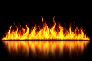 Vibrant Flames with Glossy Reflection on Dark Background Creating a Stylish Blaze Effect photo